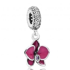 PANDORA Silver/Cz Purple Enamel TROPICAL RADIANT ORCHID Charm DANGLE